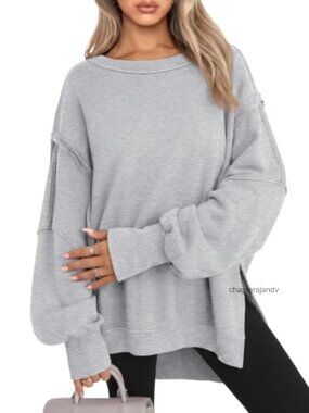Oversized Crewneck Sweatshirt Y2K Pullover Long Sleeve Fleece Lined Casual